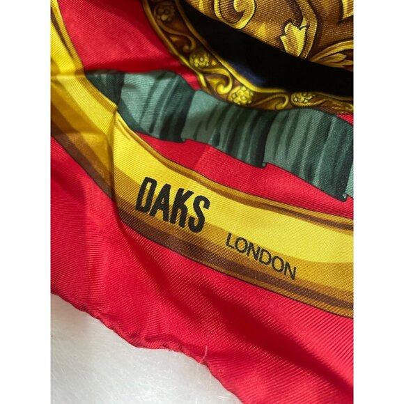Daks Red Italian Silk Scarf With Gold Baroque Print - Picture 7 of 8